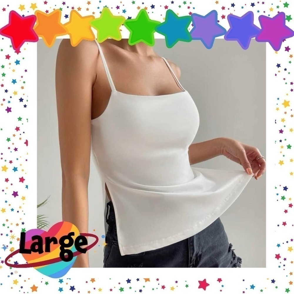 White Side Split Cami Tank